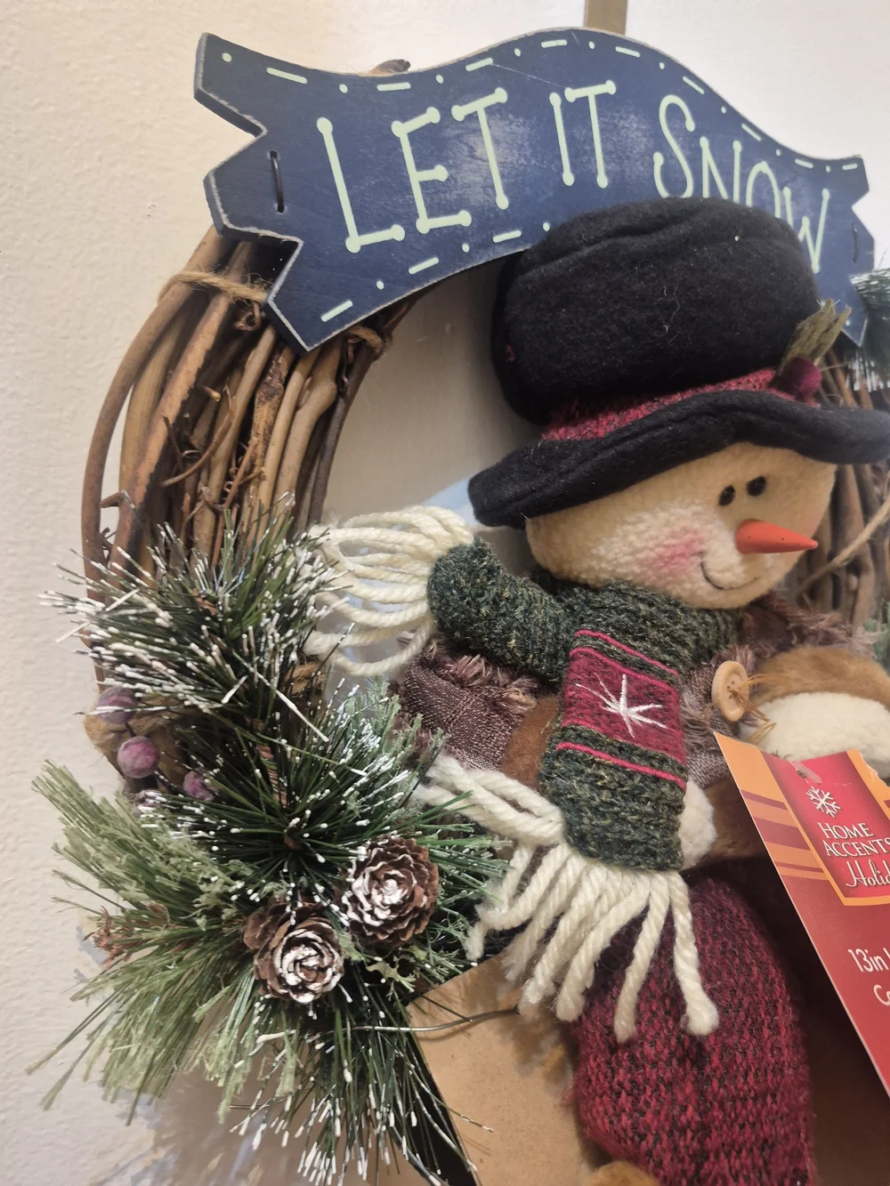 Home Accents Holiday 'Let It Snow' Snowman Wreath - Black, Green, Red